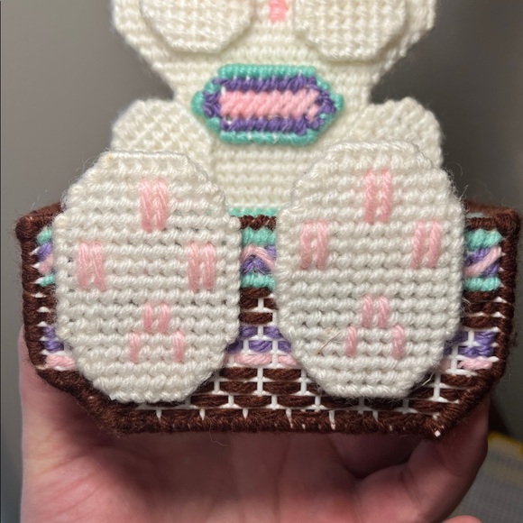 Vintage Handmade Crochet Knit Easter Bunny Coaster Set Cute Kitsch Granny Square - Picture 12 of 15